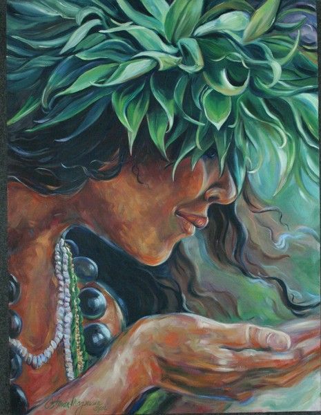 "Ho' okalakupua" (Magic) by Kathy Ostman-Magnusen | ArtWanted.com Hawaiian Goddess, Hawaiian Artists, Hawaiian Dancers, Polynesian Art, Hawaii Art, Hawaiian Tattoo, Hawaiian Art, Hawaiian Culture, Polynesian Culture