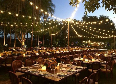 Garden Party Lighting, Backyard Fairy Lights, Goa Night, Outdoor Wedding Seating, Backyard Lighting Ideas, Sangeet Decor, Functional Garden, Fairy Lights Decor, Corporate Dinner