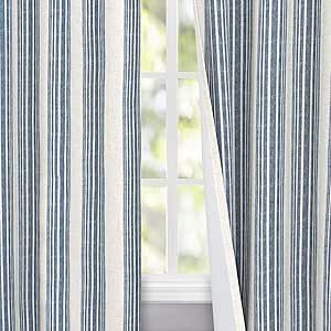 DriftAway Chris Vertical Striped Pattern Linen Blend Lined Thermal Insulated Blackout and Room Darkening Grommet Linen Curtains for Farmhouse Printed 2 Panels 52 Inch by 96 Inch Jean Navy Curtain Navy And White Curtains, Blue And White Curtains, Beach Curtains, Navy Curtains, Striped Curtains, Drape Panel, Texture Fabric, Trendy Home Decor, Room Color