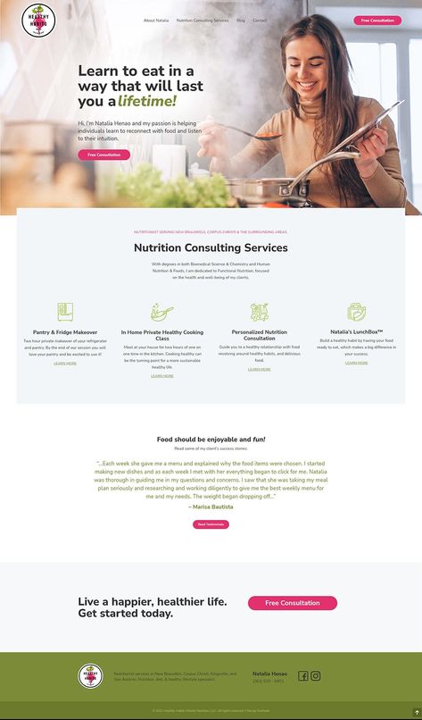 Nutritionist Website Design | Andrea Garza / New Braunfels TX WordPress Web Designer Food Metaphor, Female Nutrition, Nutrition Website Design, Smart Typography, Meal Illustration, Geometric Branding, Nutritionist Website, Man Lunch, Website Branding Design