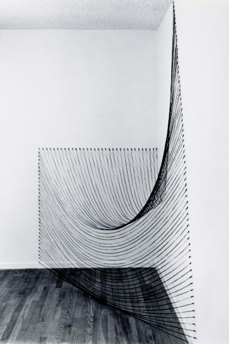 (43) Dianne Romaine | Installation with Black String (Claremont Studio, 1980) | 2011 | Art_stuff | Pinterest Geometric Sculpture, Idea Board, Art Installation, Sculpture Installation, Land Art, Abstract Sculpture, String Art, Public Art, Art Plastique