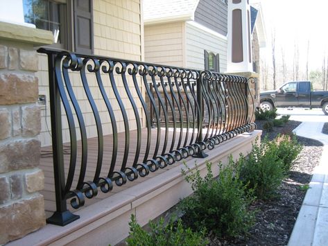 Craftsman Style Porch, Aluminum Railings, Porch Railing Designs, Front Porch Railings, Gates And Railings, Iron Railings, Custom Doors, Porch Railing, Aluminum Railing