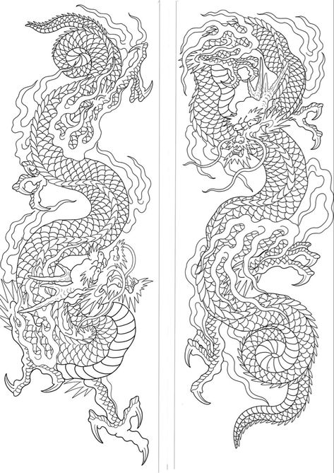 Japanese Dragon Tattoo Stencil, Japanese Dragon Tattoo Designs, Dragon Japanese Tattoo, Dragon Tattoo Outline, Traditional Japanese Dragon, Skull Artwork Illustrations, Traditional Japanese Tattoo Flash, Dragon Tattoo Drawing, Dragon Tattoo Sketch