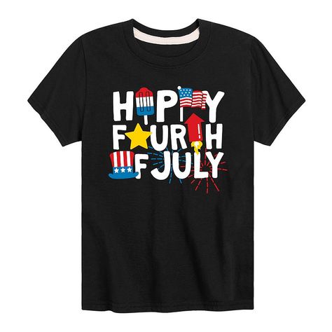 He'll love showing off his patriotic pride with this boys' Happy Fourth Of July Graphic Tee. He'll love showing off his patriotic pride with this boys' Happy Fourth Of July Graphic Tee. Crewneck Short sleevesFABRIC & CARE Cotton, polyester Machine wash Imported Size: Medium. Color: Black. Gender: male. Age Group: kids. Fourth Of July Graphic, Happy Fourth Of July, How To Show Love, Apparel Design, Fourth Of July, Graphic Tee, Graphic Tees, Tops & Tees, Top Outfits