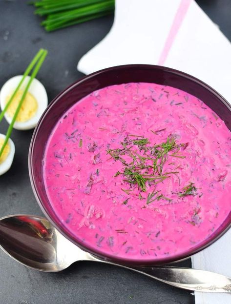 Polish Chilled Beet Soup (Chlodnik) Polish Borscht Soup Recipe, Chilled Soup Recipes, Borscht Soup, Beetroot Soup, Nourishing Food, Chilled Soup, Beet Soup, Summer Soup, Nourishing Foods