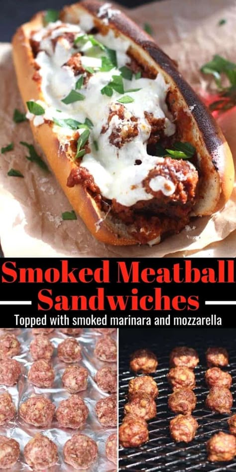 Green Mountain Grill Recipes, Smoker Grill Recipes, Meatball Sandwiches, Traeger Cooking, Pellet Smoker Recipes, Traeger Grill Recipes, Marinara Recipe, Marinara Sauce Recipe, Meatball Sandwich