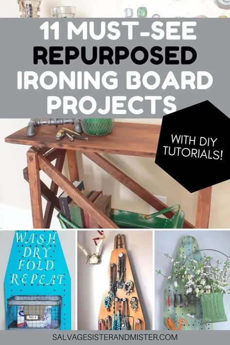 Ironing Board Upcycle, Repurpose Ironing Board Ideas, Uses For Old Ironing Boards, Vintage Wooden Ironing Board, Wooden Iron Board Ideas, Repurposed Wooden Ironing Board, Ideas For Old Ironing Boards, Upcycled Ironing Board, Wood Ironing Board Ideas Decor