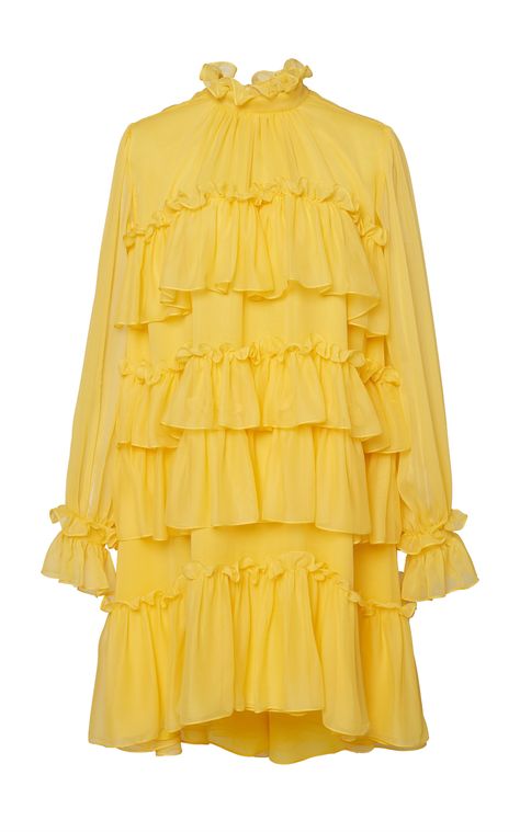 Ruffle Silk Chiffon Dress by ADAM LIPPES for Preorder on Moda Operandi Chiffon Ruffle Dress, Chiffon Long Dress, Adam Lippes, Silk Chiffon Dress, Chiffon Mini Dress, Yellow Silk, Royal Outfits, Fashion Hacks Clothes, Stage Outfits