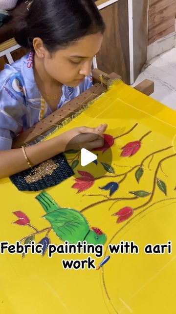 Fabric Painting Aari Work, Fabric Paint With Aari Work, Paint Work On Fabric Dress, Fabric Paint On Blouse, Painting With Aari Work, Fabric Painting With Aari Work, Blouse Painting, Fabric Colour Painting, Latest Embroidery Designs