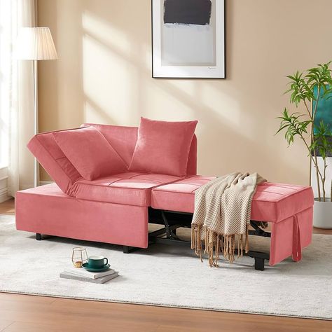 Amazon.com: Convertible Sofa Bed 4-in-1 Velvet Sleeper Sofa Chair Bed Pull Out Futon Couch Bed with USB Ports 5 Adjustable Backrest and Pillow Fold Out Ottoman Bed for Adults Small Spaces Living Room, Pink : Home & Kitchen Small Furniture For Small Spaces, Fold Out Ottoman Bed, Pink Sofa Bed, Living Room Office Combo, Small Bedroom Bed, Studio Apartment Furniture, Chair Sleeper, Living Room Pink, Velvet Sleeper Sofa