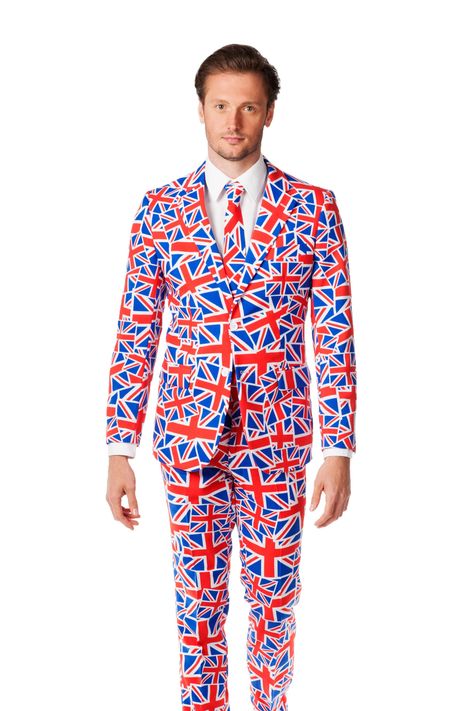 Shinesty Suits Collection: Union Jack MeHoff British Flag Suit British Flag Dress, Ugly Suits, Guys Suits, Crazy Suits, Usa Beach, Love You Funny, Crazy Party, Stacy London, Beach Retro