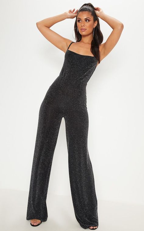 The Black Glitter Cowl Neck Jumpsuit. Head online and shop this season's range of jumpsuits & playsuits at PrettyLittleThing. Express delivery available. Cowl Neck Jumpsuit, Black Glitter, Latest Fashion For Women, Strappy Heels, Wrap Style, Playsuit Jumpsuit, Cowl Neck, Jumpsuits For Women, Stretch Fabric