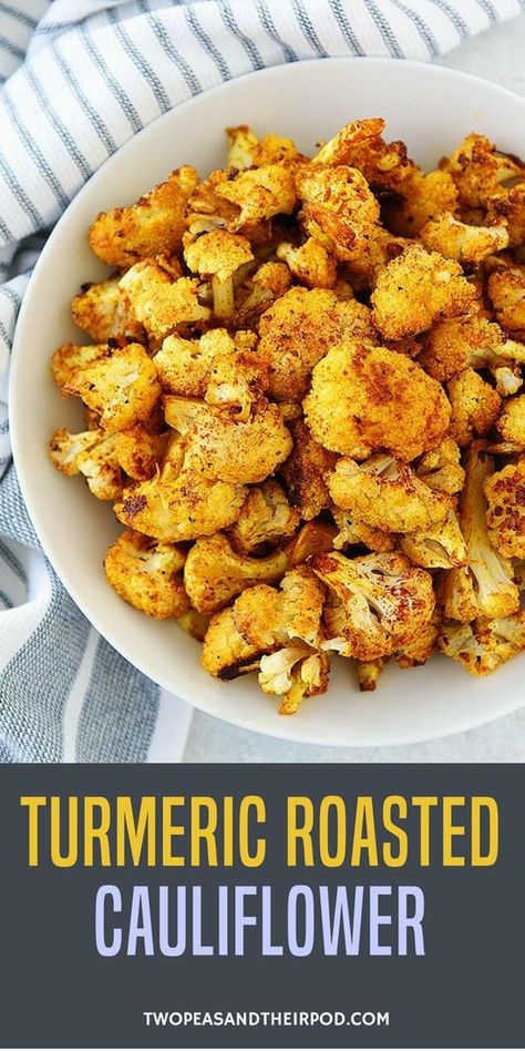 Healthy Roasted Cauliflower, Easy Vegetable Side Dish, Easy Roasted Cauliflower, Roasted Cauliflower Recipe, Turmeric Cauliflower, Easy Vegetable Side Dishes, Roasted Cauliflower Recipes, Vegetable Side Dish, Turmeric Recipes