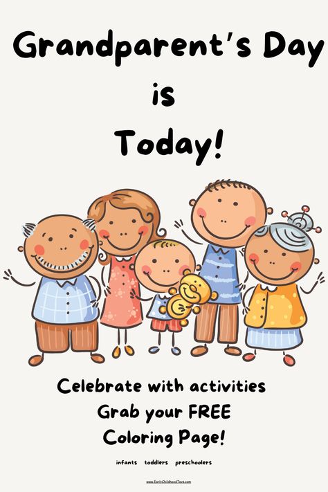 Today is Grandparent's Day!  Here's a FREE coloring page for your littles. Make this Grandparents Day unforgettable with our guide to planning a memorable celebration for infants, toddlers, and preschoolers. Grandparents Day Activities, National Grandparents Day, Grandparents Day Crafts, Stick Family, Painting Activities, Toddlers And Preschoolers, Active Listening, Grandparents Day, Interactive Activities