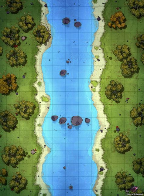 River Battlemap, 5e Maps, Site Maps, Maps Rpg, Dm Ideas, Map Inspiration, Deciduous Forest, Pen And Paper Games, Forest Map