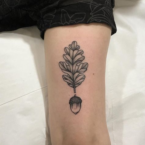 Mel 🌿 on Instagram: “A weeee acorn and its leaf ❤️ thank you Harmony!” Acorn Leaf Tattoo, Acorn Tattoo Meaning, Acorn Tattoo Design, Simple Oak Tree Tattoo, Oak Leaf Tattoo, Ogham Tattoo, Oak Leaf Tattoos, Acorn Tattoo, Squirrel Tattoo