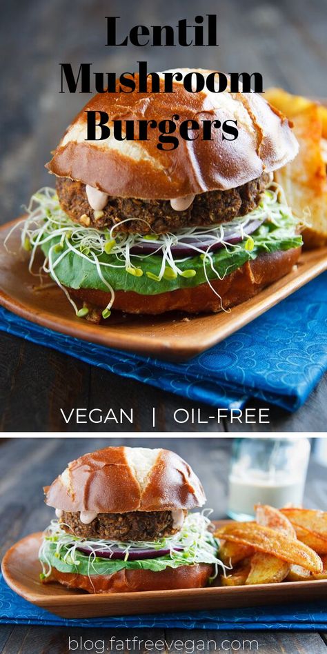 Lentil Mushroom Burger, Vegan Lentil Burger, Vegan Mushroom Burger, Lentil Mushroom, Mushroom Burger Recipe, Cauliflower Burger, Cooked Lentils, Mushroom Burgers, Vegan Burger Recipe