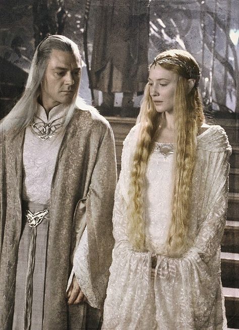 Galadriel and Celeborn Galadriel X Celeborn, Galadriel Dress, Elven Beauty, Marton Csokas, Lotr Elves, Pretty Costume, Tolkien Elves, Into The West, Tauriel