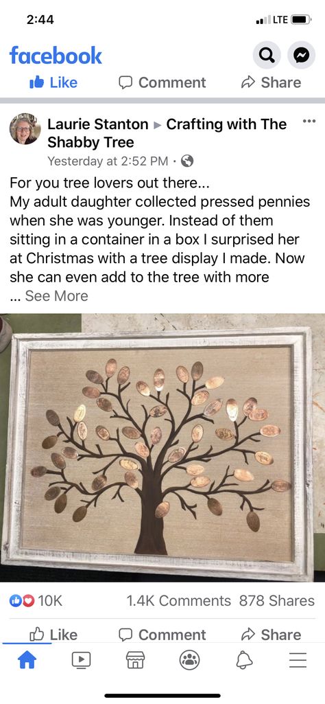 Pressed Pennies Display, Pressed Penny Display, Penny Display, Penny Decor, Penny Craft, Pressed Pennies, Tree Lover, Disney Diy, Art Display