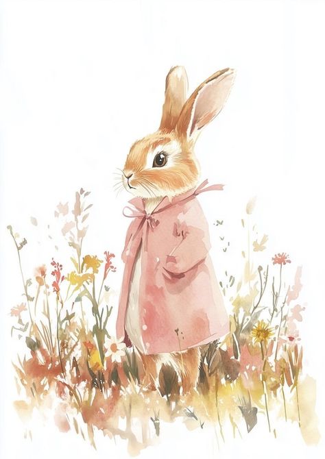 Charming Beatrix Potter Inspired Rabbit Watercolor Print for Kids Room Decor Cute Bunny in Pink Coat Wall Art Canvas Digital Download by CustomCanvasCurators 🐰✨ Introducing our newest addition - the adorable rabbit watercolor print inspired by the enchanting illustrations of Beatrix Potter! Perfect for adding a whimsical touch to children's rooms or play areas, this charming artwork brings warmth and joy into any space. Whether you choose the canvas print or digital download, let this sweet... Bunnies Watercolor, Bunny Watercolor Painting, Beatrix Potter Art, Pastel Animals, Illustration Rabbit, Acrylic Bunny, Whimsical Art Prints, Rabbit Watercolor, Watercolor Rabbit