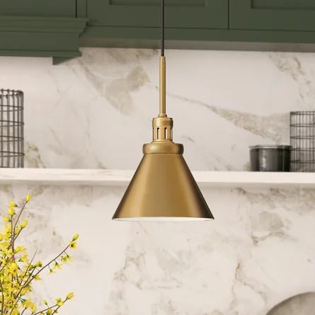 Willa Arlo Interiors Port Morris 1 - Light Single Cone Pendant | Wayfair Light Over Sink, Cone Pendant Light, Kitchen Island Dining Room, Island Dining Room, Sink Lights, Single Pendant Lighting, Pendant Fixture, Metal Pendant Light, Brass Pendant Light