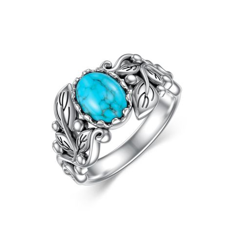 PRICES MAY VARY. 🍃Design: The turquoise ring features a natural textured oval turquoise stone and leaves for a unique and elegant overall look. Natural turquoise has many positive meanings and energies and is considered a gemstone of unique value. Wearing turquoise brings balance, luck and protection, as well as providing inner strength and support to face life's challenges with greater confidence and positivity. 🍃Genuine Turquoise: pure natural textured turquoise, the whole ring is made of 92 Cheap Blue Turquoise Sterling Silver Ring, Real Turquoise Jewelry Novica, Turquoise Ring Silver Jtv, Textured Turquoise, Western Rings, Silver Leaf Ring, Womens Rings, Vintage Inspired Rings, Leaf Ring