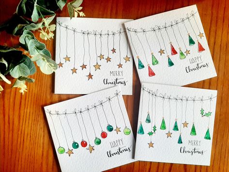 Gorgeous Christmas Cards, Hand Painted Christmas Cards, Painted Christmas Cards, Watercolour Christmas, Happy Merry Christmas, Christmas Card Art, Watercolor Tree, Watercolor Christmas Cards, Personalised Christmas Cards