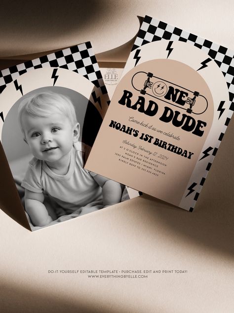 Skater First Birthday, Vans First Birthday, Rad One First Birthday, Rad Birthday Theme, Rad Dude Birthday, One Rad Dude Birthday, One Rad Dude First Birthday, First Birthday Theme, Boys First Birthday Party Ideas