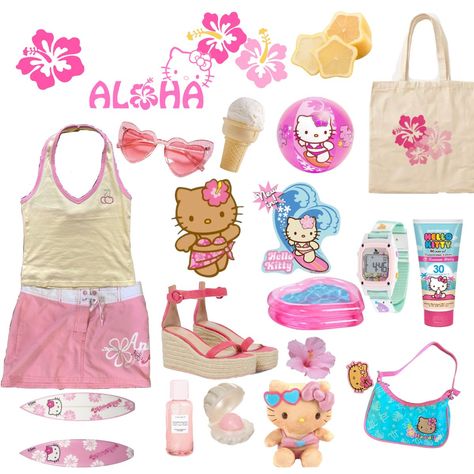 Hawaii Core Outfits, Summer Barbie Aesthetic, Beach Gyaru Outfits, Key West Kitten Outfits, Tropical Core Outfit, Hibiscus Outfit, Gyaru Hibiscus, Childish Outfits, Gyaru Fashion Summer