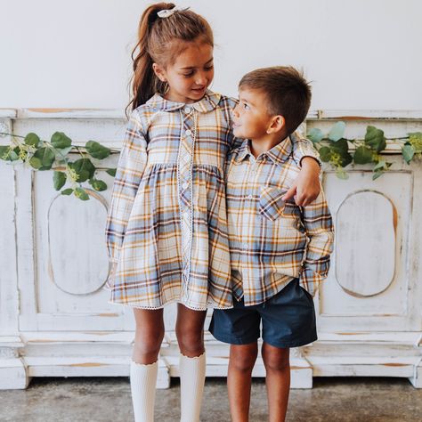 Check out our favorite matching family outfits in our Blue Stone Plaid!⁠ ⁠ sweethoneyclothing.com/collections/coming-soon⁠ ⁠ Dropping next Wednesday, Aug. 28th at 8pm Brother And Sister Disney Outfits, Matching Siblings Outfit, Brother Matching Outfits, Matching Sibling Shirts For 3, Coordinating Sibling Outfits, Matching Siblings Top, Matching Family Outfits, Sister Brother, Family Outfits