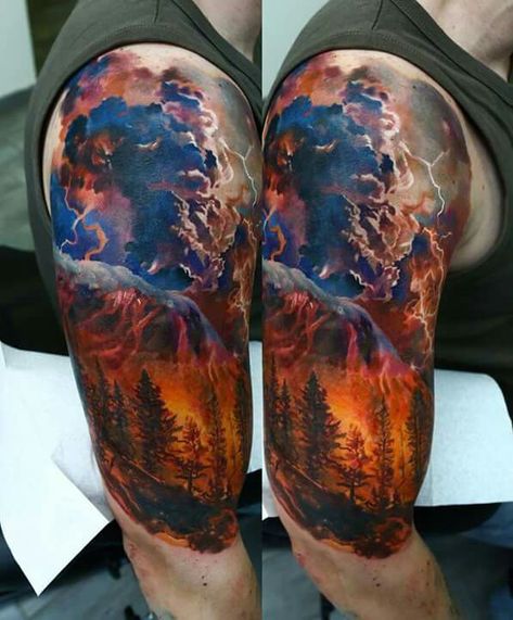 Beautiful forest fire Wildland Firefighter Tattoo, Firefighter Tattoo Sleeve, Fighter Tattoos, Space Tattoo Sleeve, Fire Fighter Tattoos, Nature Tattoo Sleeve, Nature Tattoo, Biomechanical Tattoo, Forest Tattoos