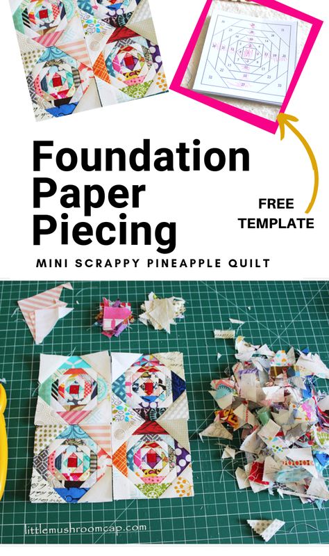 Pineapple Quilt Block, Log Cabin Block, Paper Piecing Tutorial, Pineapple Quilt, Log Cabin Quilt Blocks, Mini Quilt Patterns, Paper Pieced Quilt Patterns, Little Mushroom, Foundation Paper Piecing Patterns