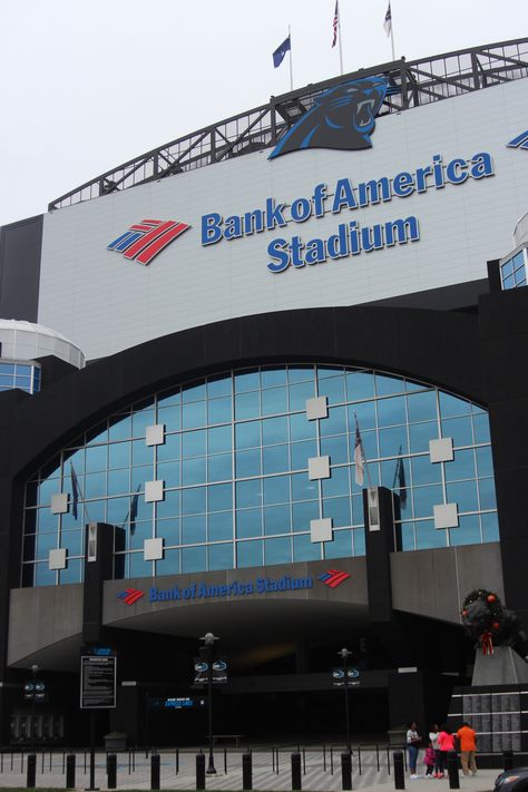 Entrance at Bank of America Stadium in Charlotte, North Carolina. Mercedes Benz Stadium Atlanta, Panathenaic Stadium, Atlanta Falcons Stadium, Highmark Stadium, Carolina Panthers Football, Bank Of America Stadium, Panthers Football, Bank Of America, Charlotte North Carolina