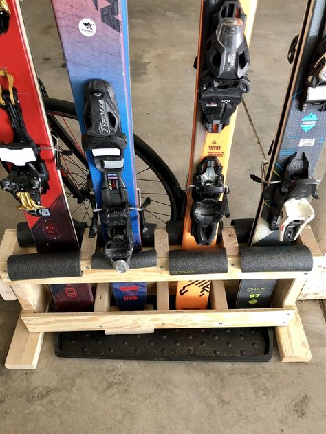 Diy Ski Rack, Types Of Skiing, Xc Ski, Ski Rack, Boot Tray, Powder Skiing, Garage Storage Solutions, Ski Storage, Diy Greenhouse