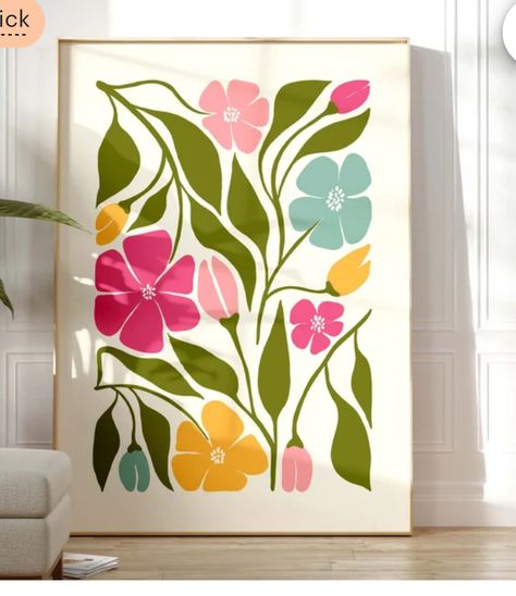 Aesthetic Floral Painting Easy, Flower Painting Minimalist, Minimal Flower Painting, Retro Flower Painting, Retro Flower Painting Ideas, Boho Painting 3 Set, Floral Illustration Art, Diy Canvas Art Easy, Diy Wall Art Decor