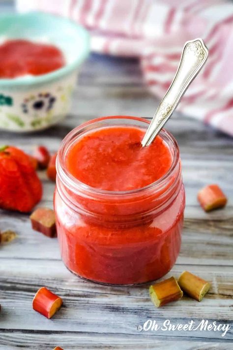 Sugar Free Strawberry Rhubarb Sauce (or Jam) | THM FP, Low Carb, Fat Free Keto Rhubarb, Thm Salads, Strawberry Rhubarb Sauce, Rhubarb Jelly, Thm Drinks, Thm Fp, Fuel Pull, Rhubarb Sauce, Rhubarb Strawberry