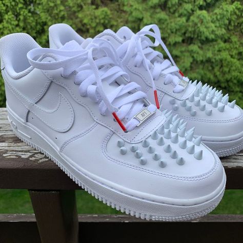 Custom Air Force Ones, White Spikes, Custom Air Force 1, Red Bottom, Fresh Shoes, Air Force Ones, Red Bottoms, Custom Shoes, Nike Air Force Sneaker