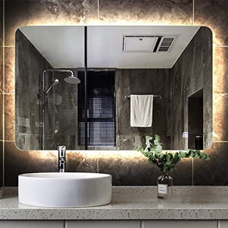 Super Slim Bathroom Wall Mirror,LED Backlit Defog Dimmer Touch Switch Polished Edge Frameless Wall Beveled Black Mirror (Color : D, Size : 70x90cm) Slim Bathroom, Bathroom Wall Mirror, Mirror Installation, Padded Wall, Mounted Vanity, Mirror Led, Vanity Mirrors, Mirror Color, Led Mirror Bathroom