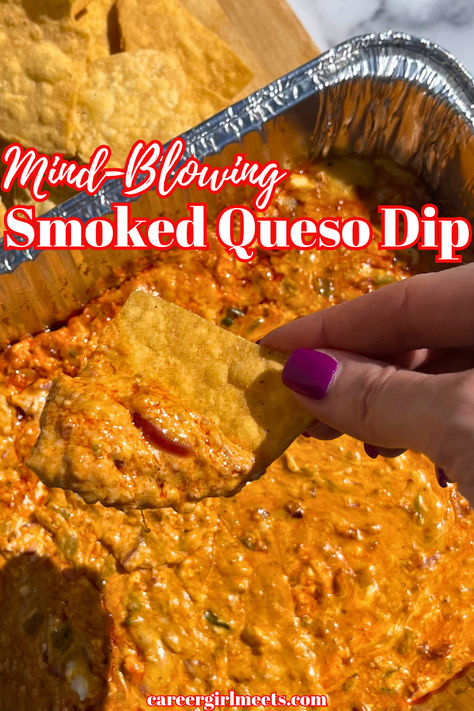 OMG, this smoked queso dip recipe is incredibly delicious!! You can smoke it on a Traeger smoker (like a pellet grill) in the oven or crockpot, but a smoker is best for the smokey effect. This queso cheese dip is easy to make, and I used chorizo instead of sausage or ground beef. Perfect for a crowd and the best party appetizer. Serve with tortilla chips! Cowboy queso is a hit so imagine smoked queso!!

// smoked queso dip // cheese party dip // dip recipes // Queso In Oven, Mexican Queso Dip, Pretzel Dips, Cowboy Queso, Smoked Queso Dip, Snack Dips, Game Day Dips, Mexican Queso, Dips Dessert