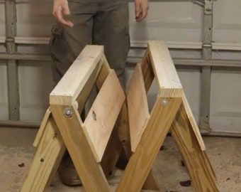 DIY Woodworking Plans Modern Sawhorse Plans With Height Adjustment - Etsy Sawhorse Plans, Folding Sawhorse, Saw Horses, Saw Horse, House Plan With Loft, Work Benches, Build Plans, Workbench Plans, Small Woodworking Projects