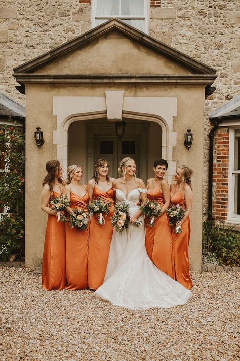 Orange Satin Bridesmaid Dresses, Burnt Orange Bridesmaid Dresses, Burnt Orange Wedding, Pronovias Bridal, Indian Bridesmaid Dresses, Orange Bridesmaid, Orange Wedding Flowers, Orange Bridesmaid Dresses, Apricot Orange