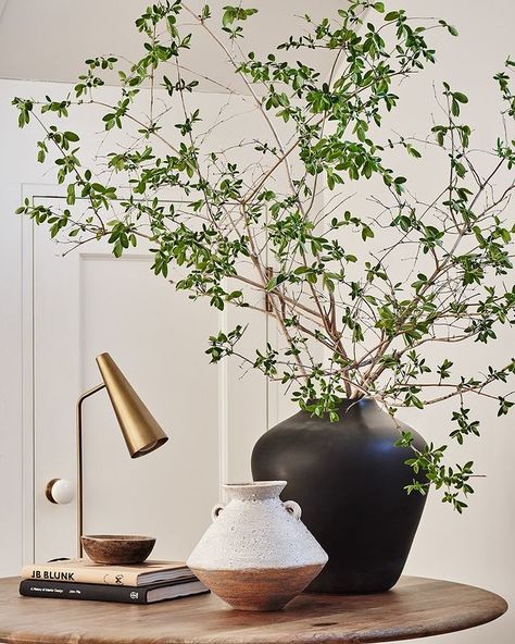 West Elm | Furniture + Decor on Instagram: “Have you seen our fall trend report? From modern takes on old standbys to soon-to-be staples, these are the eight design trends you'll be…” Black Vase Decor, Decor Room Ideas, Modern Entryway Decor, Large Vases Decor, Elm Furniture, West Elm Furniture, Black Ceramic Vase, Vase With Branches, Entryway Decor Ideas