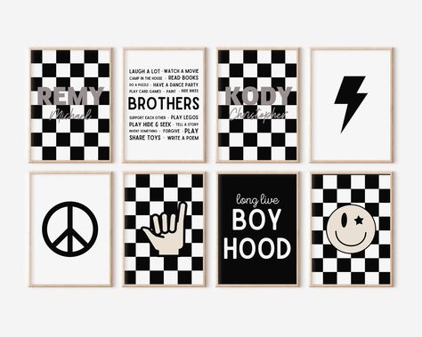 Boys Black And White Room, Black And White Checkered Nursery, Boys Checkered Bedroom, Black And White Kids Room, Checkered Nursery Baby Boy, Black And White Nursery Boy, Retro Boys Room, Checkered Nursery, Black White Bedrooms