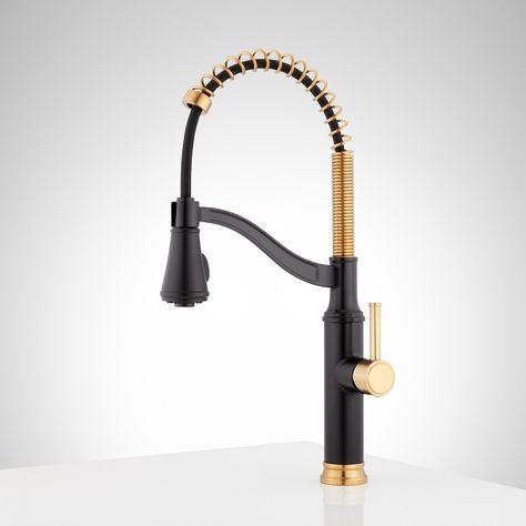 Black And Gold Kitchen, Gold Kitchen Faucet, Single Hole Kitchen Faucet, Dog Washing Station, Black Kitchen Faucets, Two Tone Kitchen, Acrylic Tub, Single Handle Kitchen Faucet, Gold Kitchen