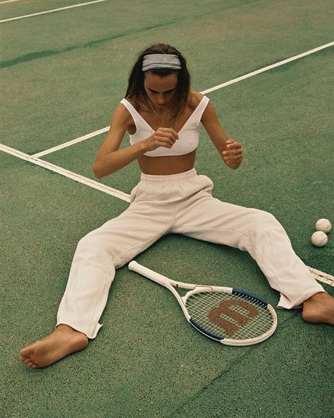 @atelierromy with @eliseot__ shot in Ibiza🏳️ | Instagram Tennis Fashion Editorial, Athleisure Inspo, Tennis Photoshoot, Tennis Aesthetic, Retro Sport, Tennis Fashion, Model Inspo, Summer Street, Photoshoot Concept