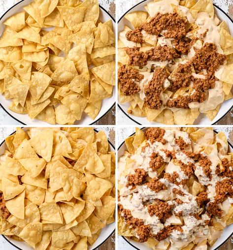 Loaded Ground Beef Nachos - Carlsbad Cravings Diy Nachos Ground Beef, Taco Nachos Ground Beef, Loaded Ground Beef Nachos, Queso Nachos Ground Beef, Beef And Cheese Nachos, Crockpot Nachos Beef, Hamburger Nachos Recipe Beef, Nacho Meat Recipe Ground Beef, Homemade Nachos Beef