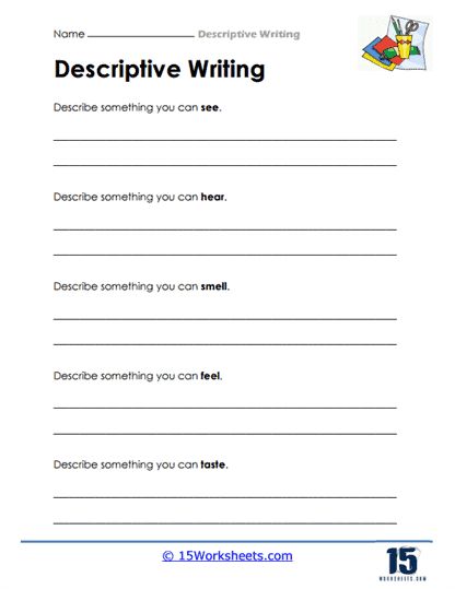 6th Grade Writing Activities, 6th Grade English Worksheets, Descriptive Writing Activities, 6th Grade English, 6th Grade Writing, 6th Grade Worksheets, Five Senses, English Teaching, Descriptive Writing