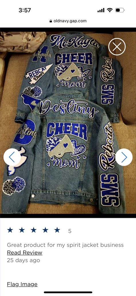 Cheer Coach Jean Jacket, Cheer Mom Jean Jacket, Cheer Swag, Cheer Jackets, Football Girlfriend Shirts, Spirit Pants, Gameday Fashion, Football Girlfriend, Cheer Gear