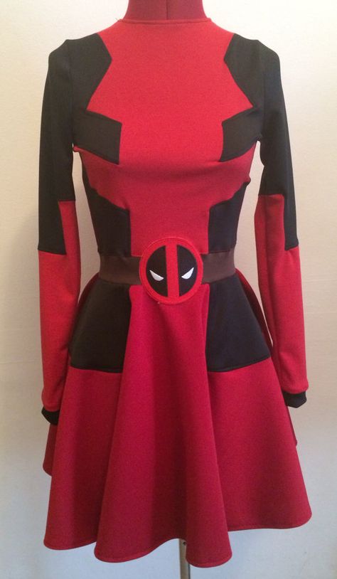 Deadpool dress                                                                                                                                                                                 Más Geek Outfits, Marvel Merch, Deadpool Costume, Deadpool Cosplay, Super Hero Shirts, Nerdy Outfits, Geek Clothes, Marvel Clothes, Waist Trimmer