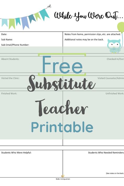 Free Substitute Teacher Printable – Belle Antiquarian Substitute Teacher Printables Free, Substitute Report Form, Substitute Teacher Note For Teacher, Substitute Teacher Report Form, Substitute Teacher Report Form Free, Substitute Teacher Forms Free Printable, While You Were Out Substitute Form, Substitute Teacher Notes Template, Substitute Teacher Ideas Elementary